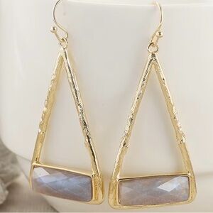Gold Triangle Drop Earrings with Gray Labradorite Stone